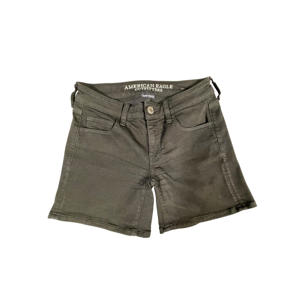 American Eagle Outfitters Super Stretch Midi Shorts Women 2 Black Cotton Denim